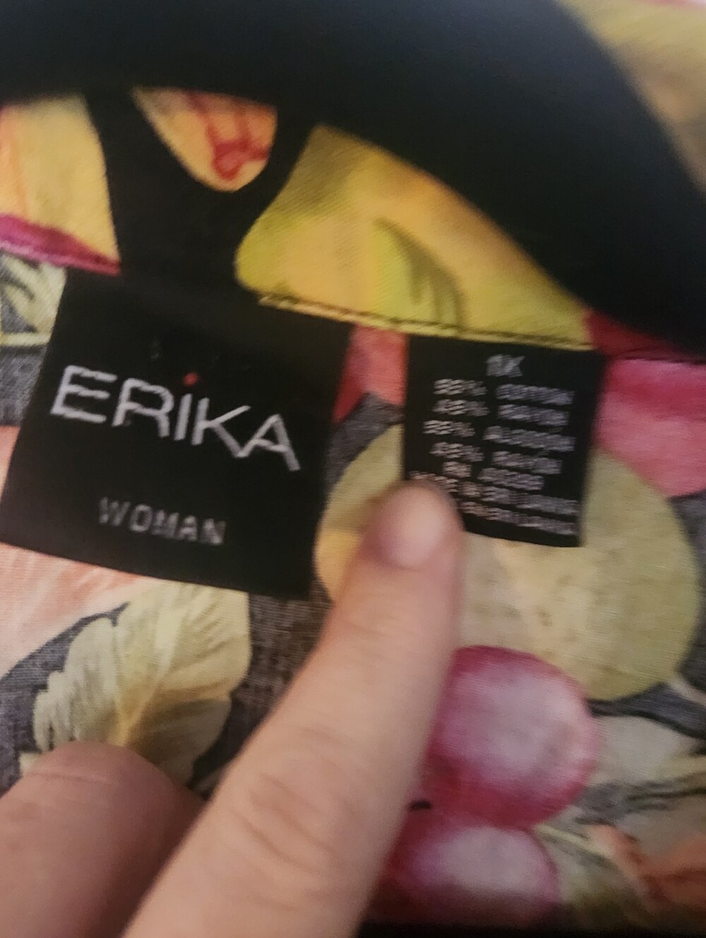 Erika Fruit Print Blouse in Black, Yellow, Pink 1X - Picture 3 of 3